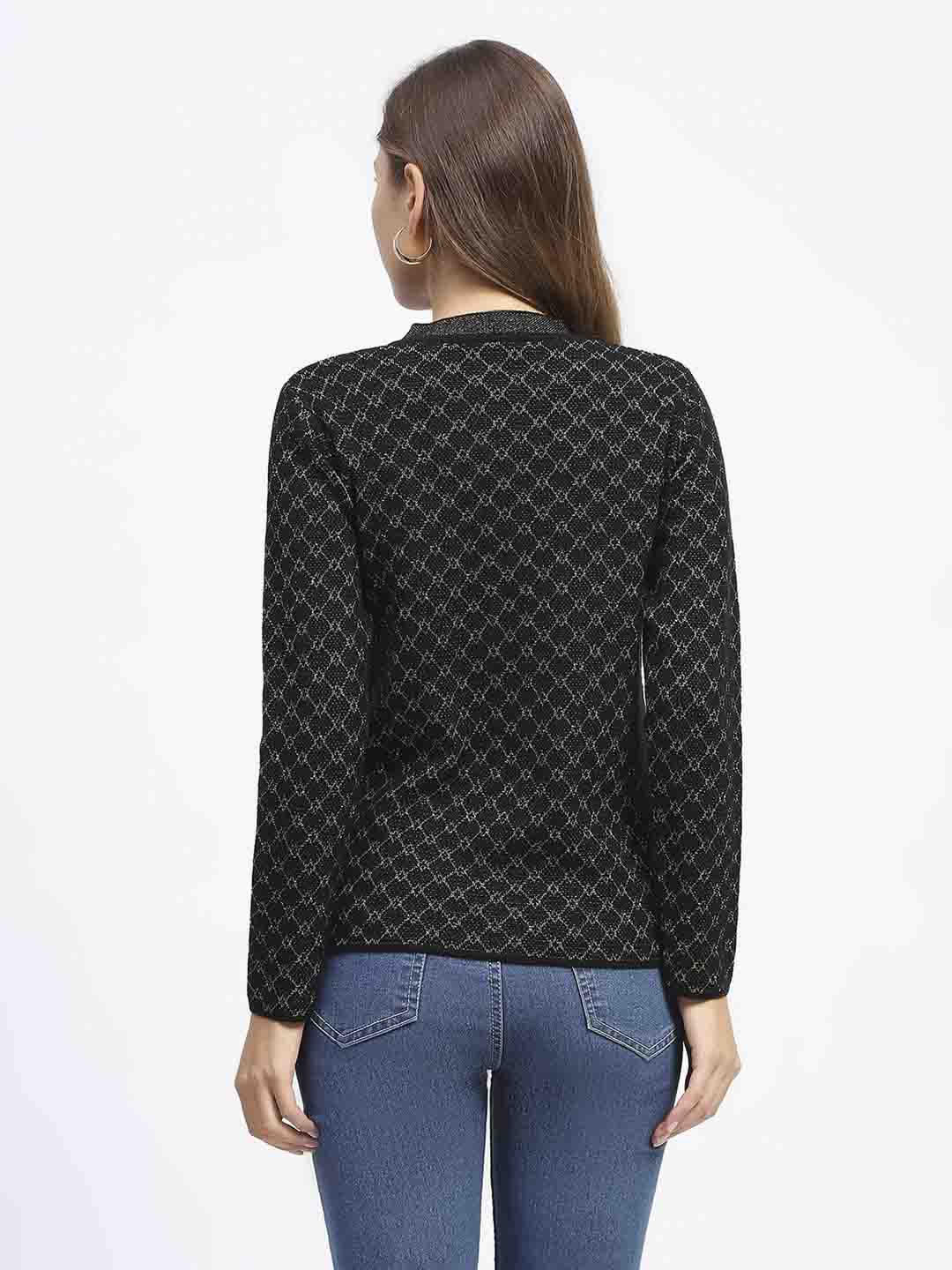 Madame Black Printed Buttoned Cardigan - Image 6