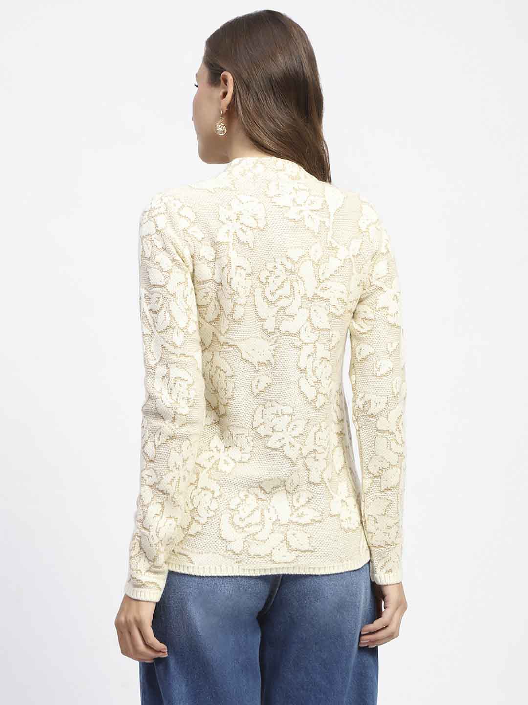 Madame Mock Neck Textured Beige Cardigan - Image 5