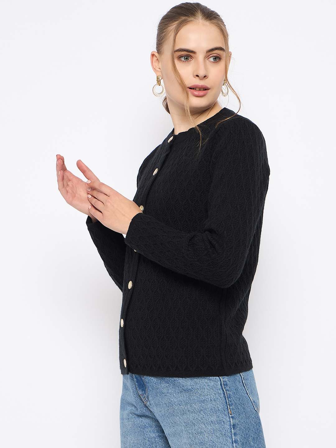 Madame Round Neck Black Cardigan - Image 5