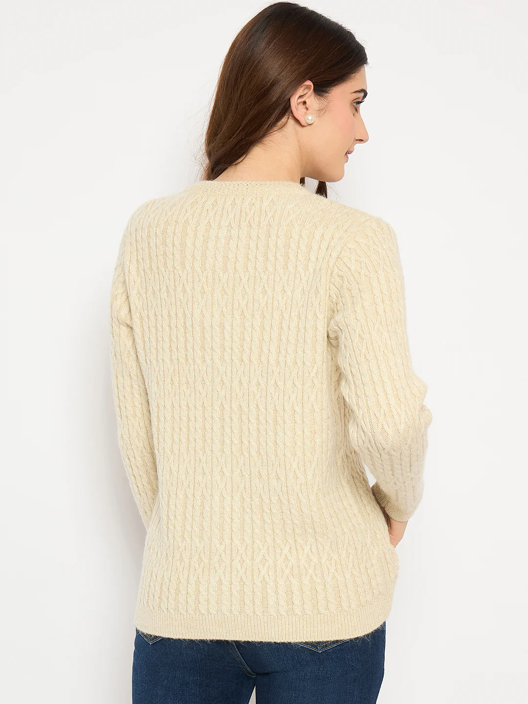 Madame Cable Knit Button Down Beige Cardigan - Image 6