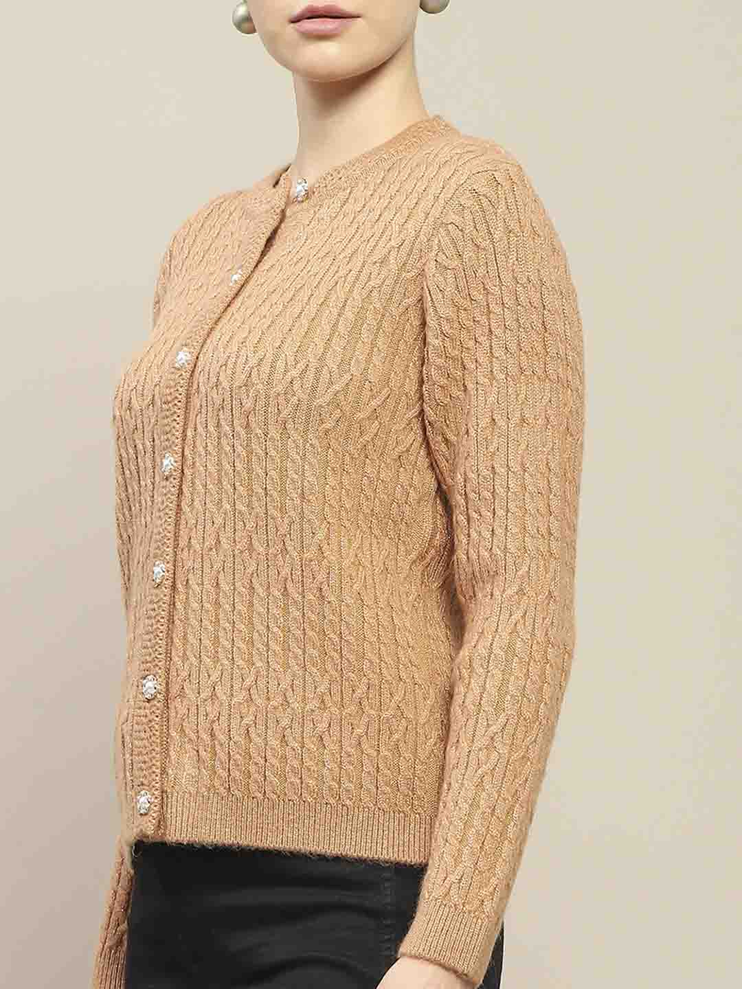 Madame Cable Knit Round Neck Rosewood Cardigan - Image 6