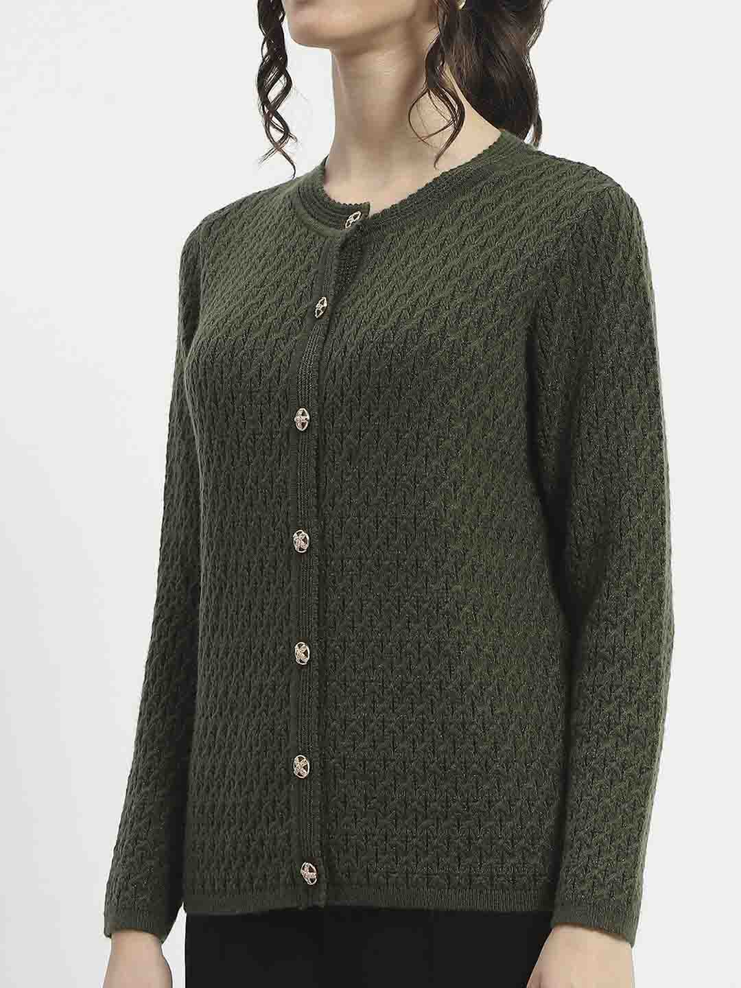 Madame Cable Knit Solid Olive Cardigan - Image 7