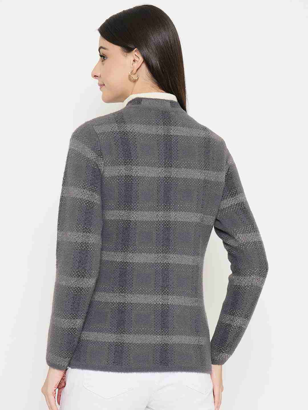 Madame Plaid Nylon Blend Grey Cardigan - Image 6