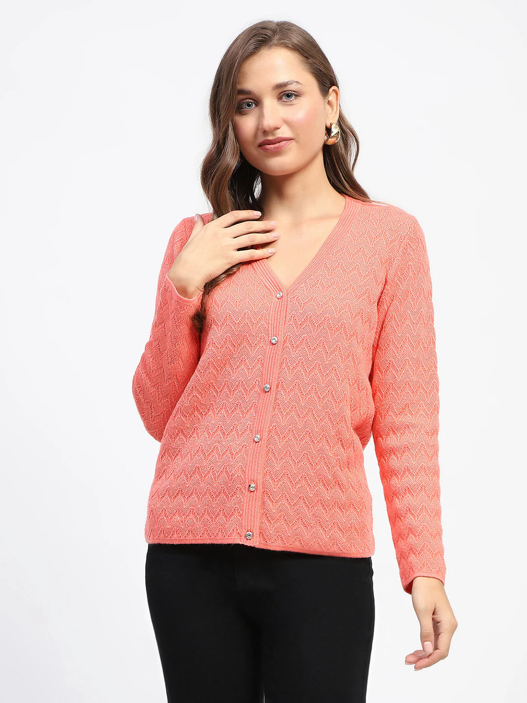 Madame Peach Self Designed V-Neck Cardigan - Image 2