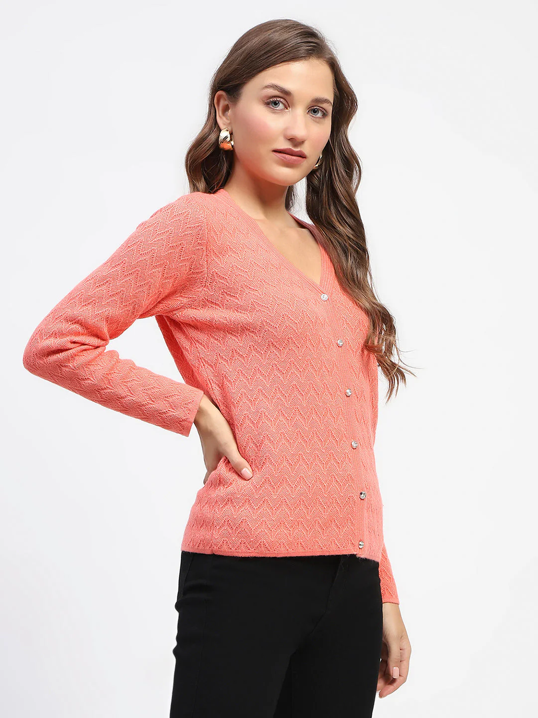 Madame Peach Self Designed V-Neck Cardigan - Image 3