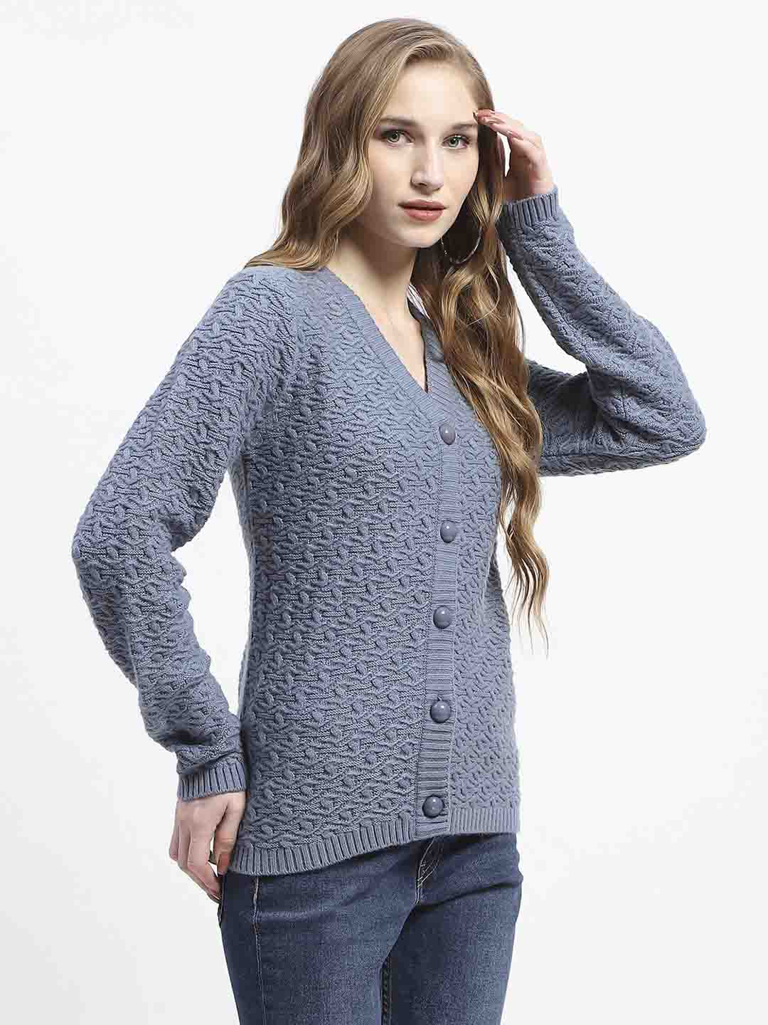 Madame Blue Cable Knit Button-Up Cardigan - Image 3