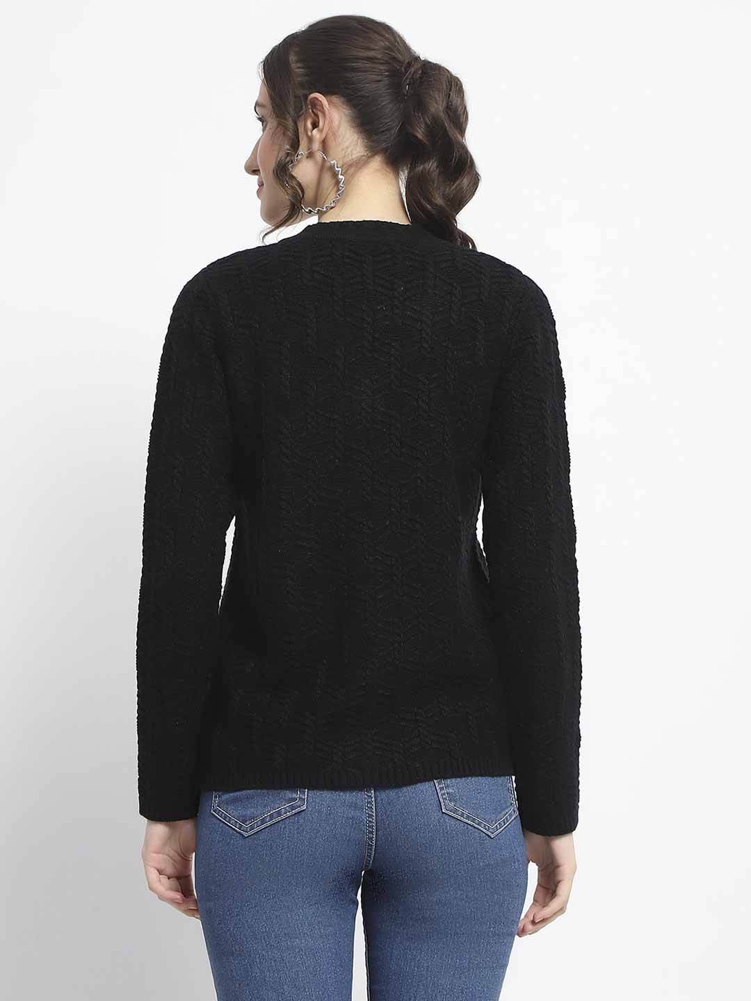 Madame Cable Knit V Neck Black Acrylic Blend Cardigan - Image 6