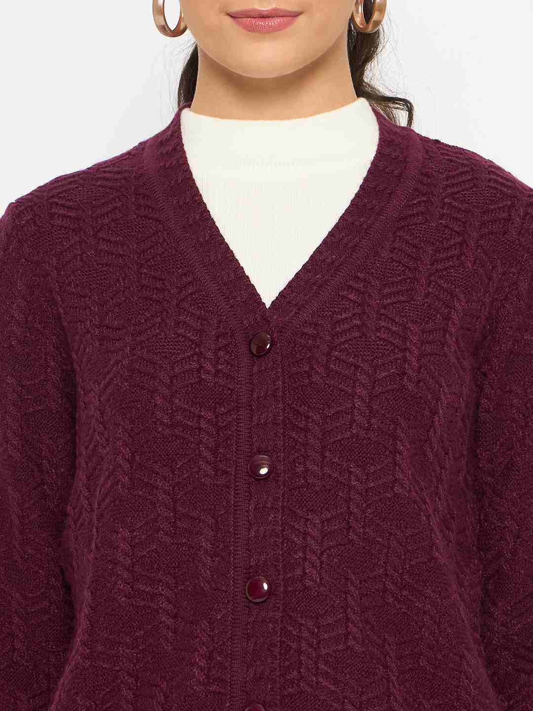Madame Cable Knit V Neck Wine Cardigan - Image 7