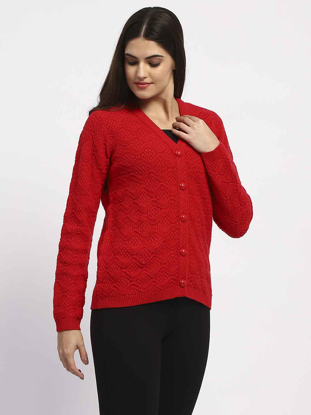 Madame Button Down Cable Knit Red Cardigan - Image 3