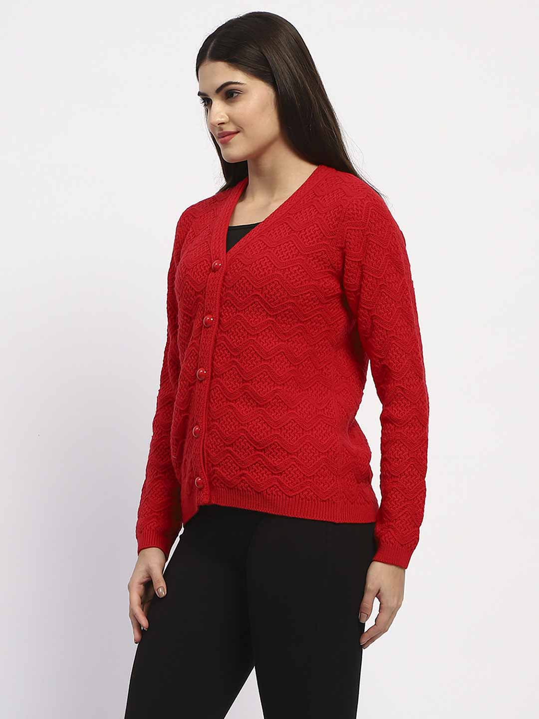 Madame Button Down Cable Knit Red Cardigan - Image 4
