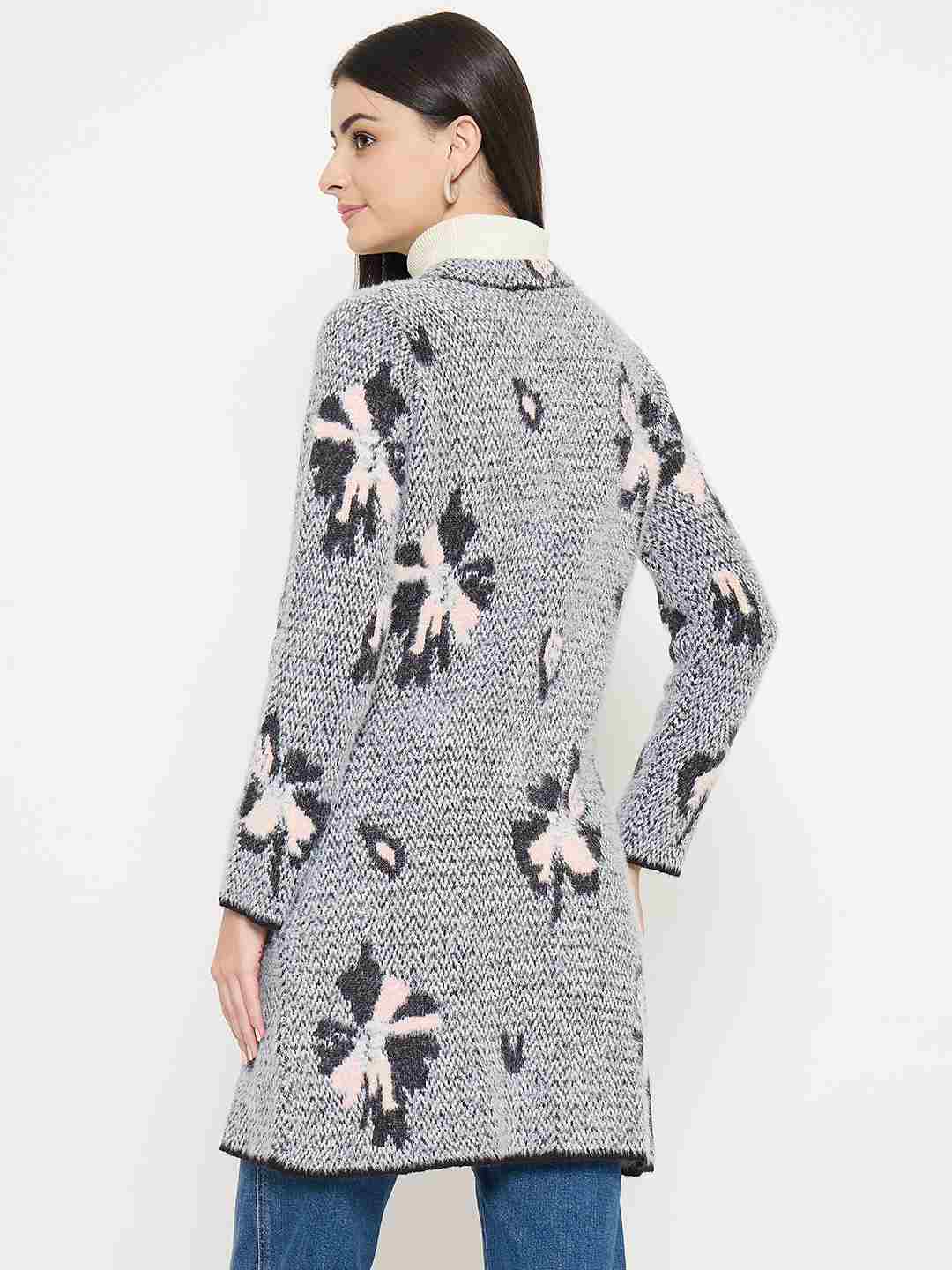 Madame Floral Print Button-Front Black Cardigan - Image 6
