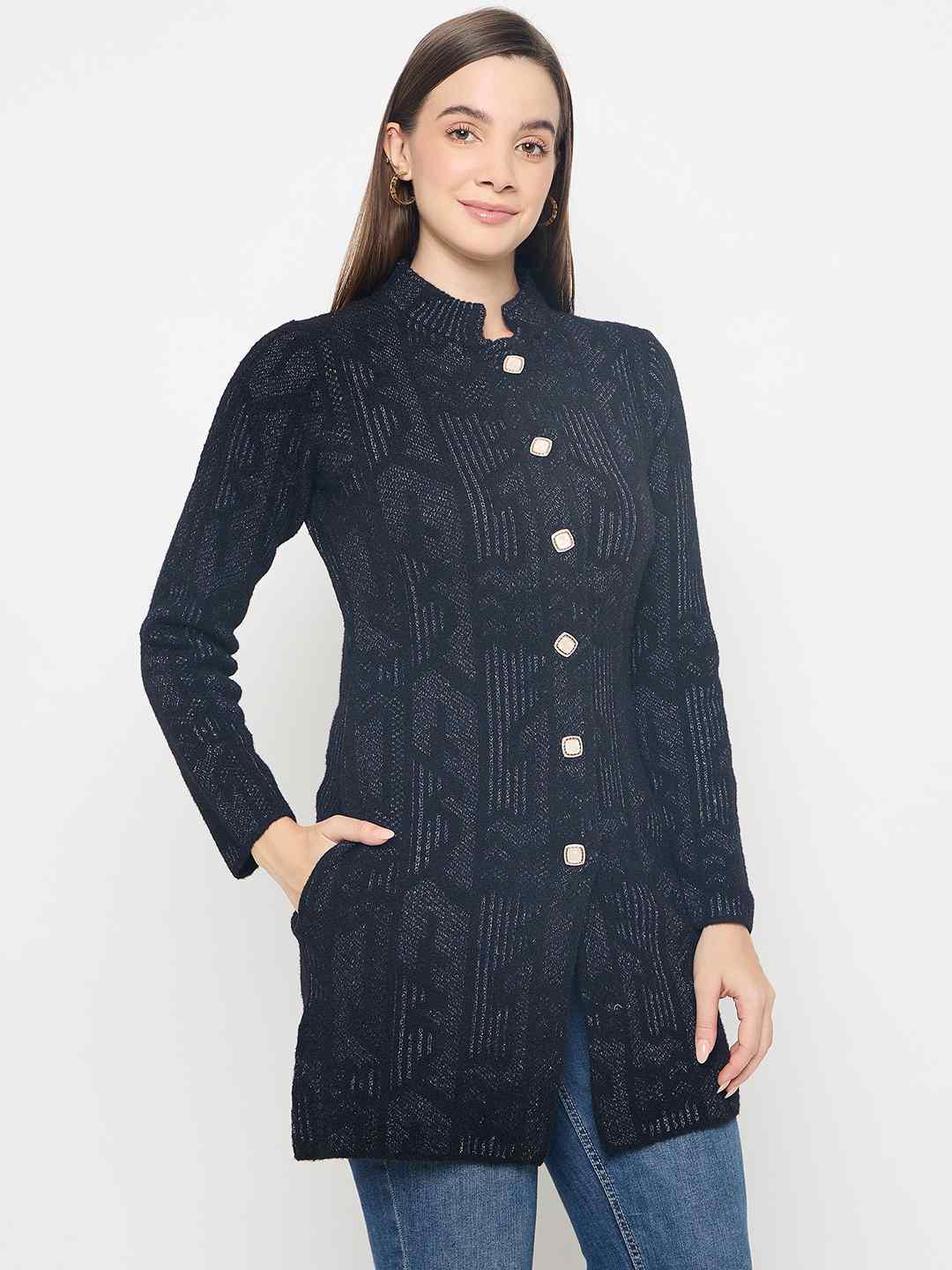 Madame Abstract Print Long Black Cardigan - Image 4