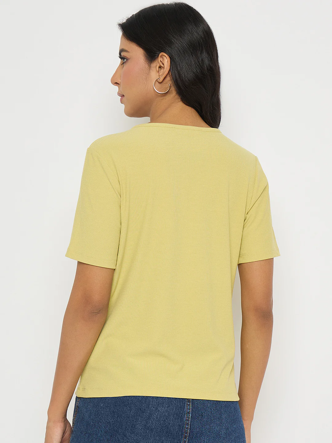 Madame Henley Neck Solid Mustard Yellow T-Shirt - Image 6