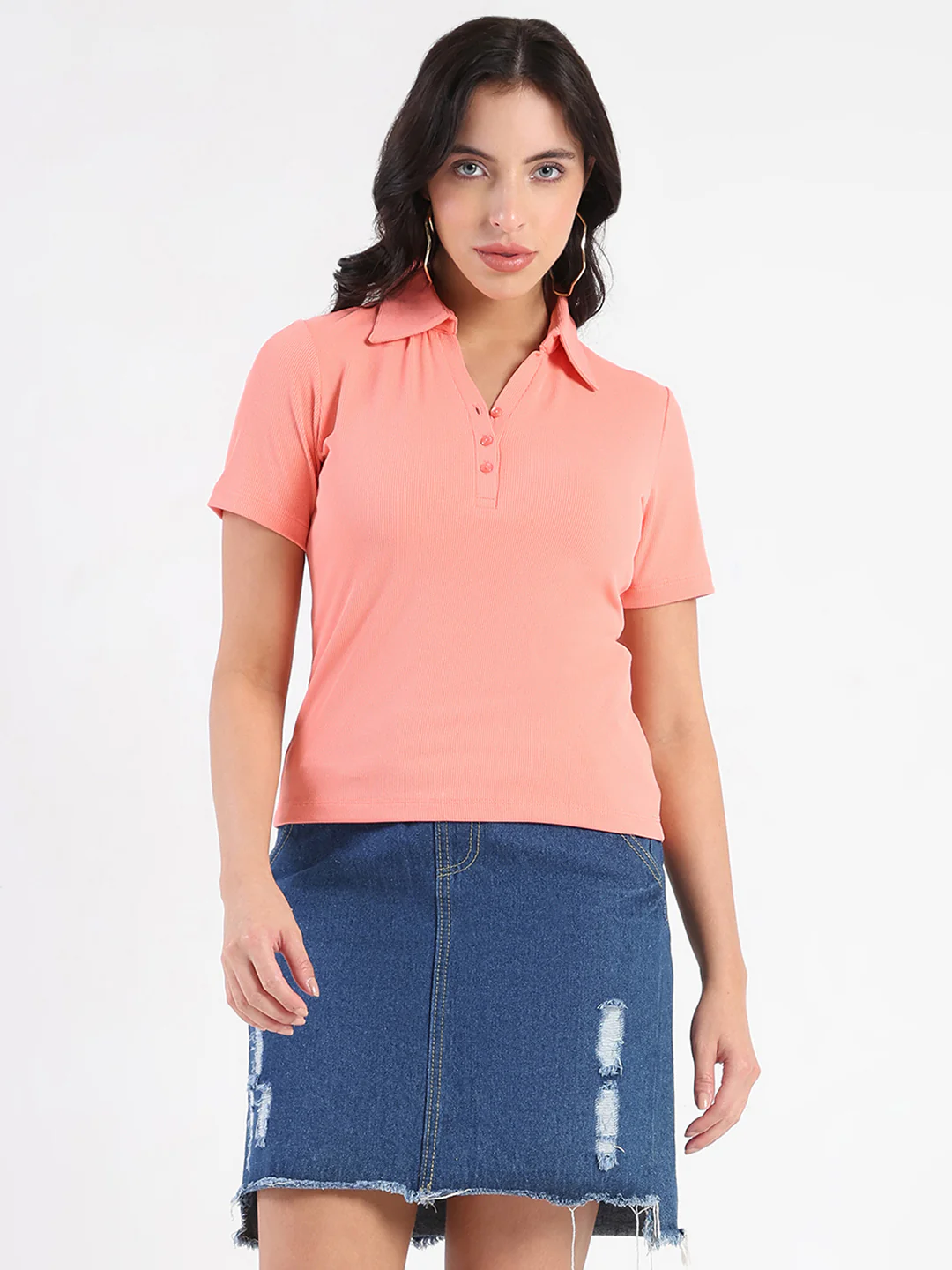 Madame  Solid Carrot Polo Pique T-shirt - Image 3