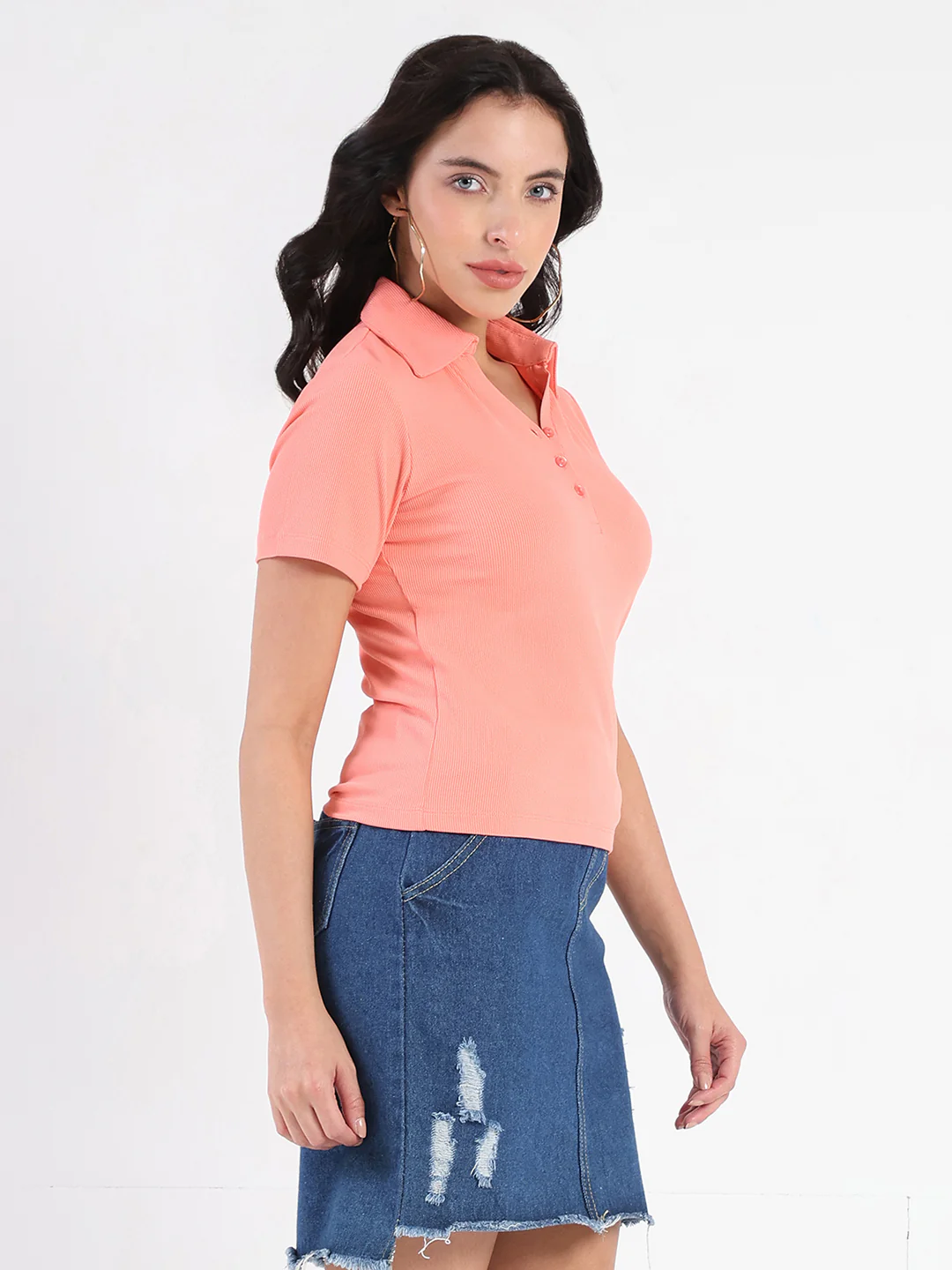 Madame  Solid Carrot Polo Pique T-shirt - Image 4