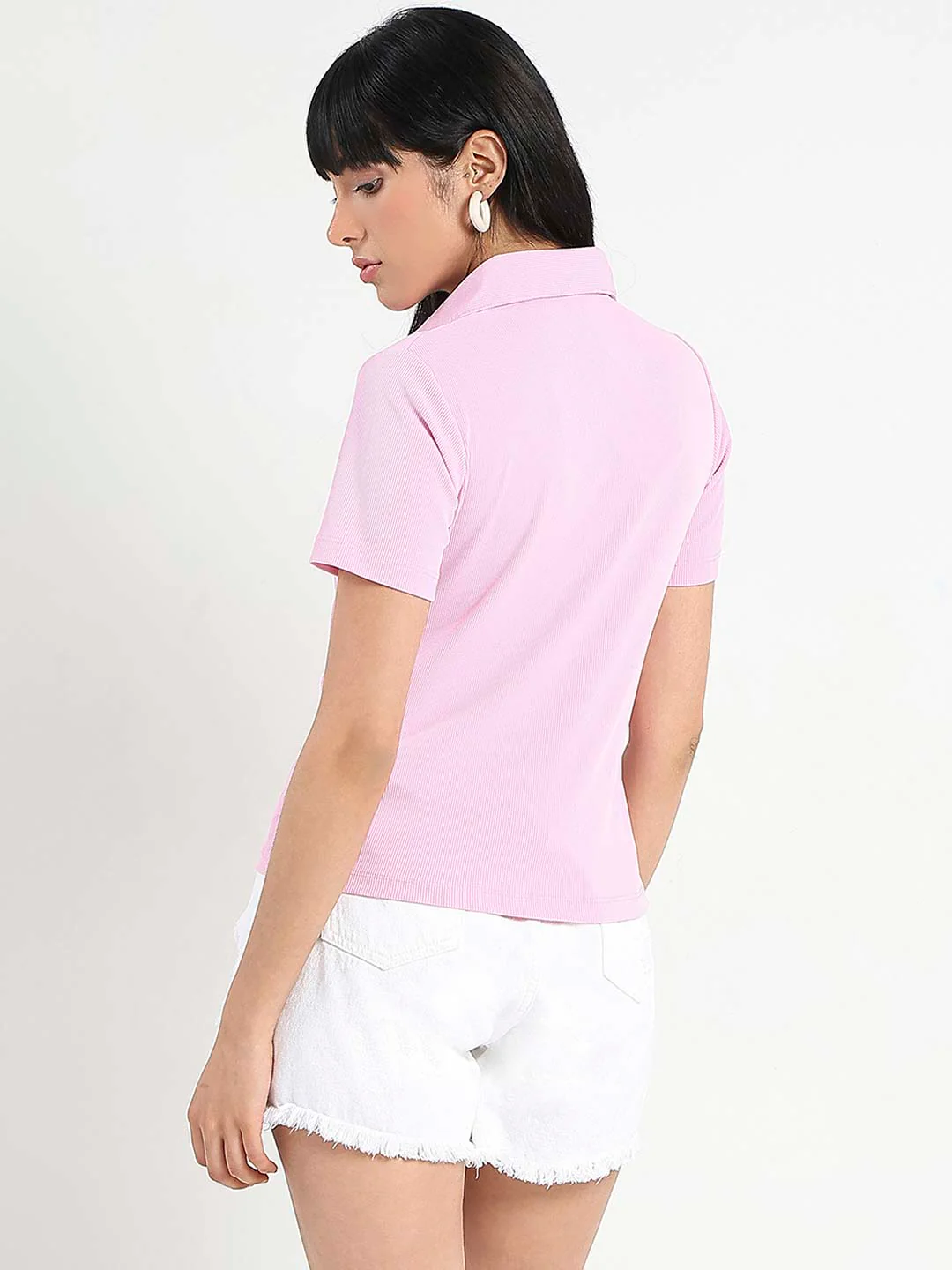 Madame Solid Pink Polo Pique T-Shirt - Image 4
