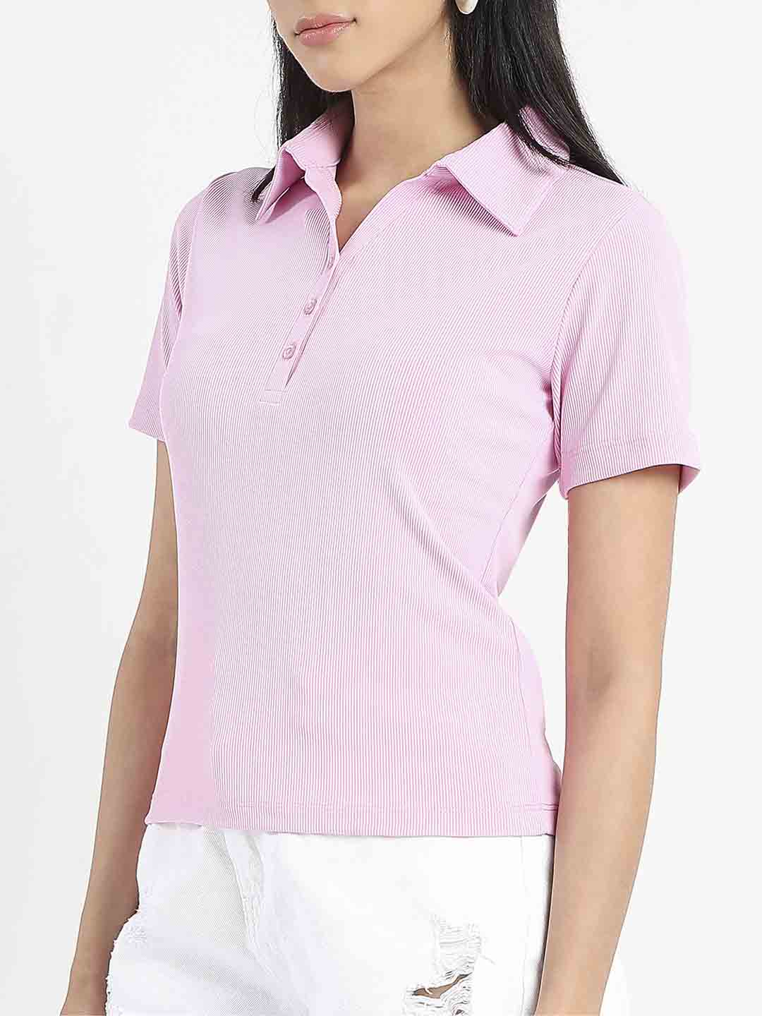 Madame Solid Pink Polo Pique T-Shirt - Image 7