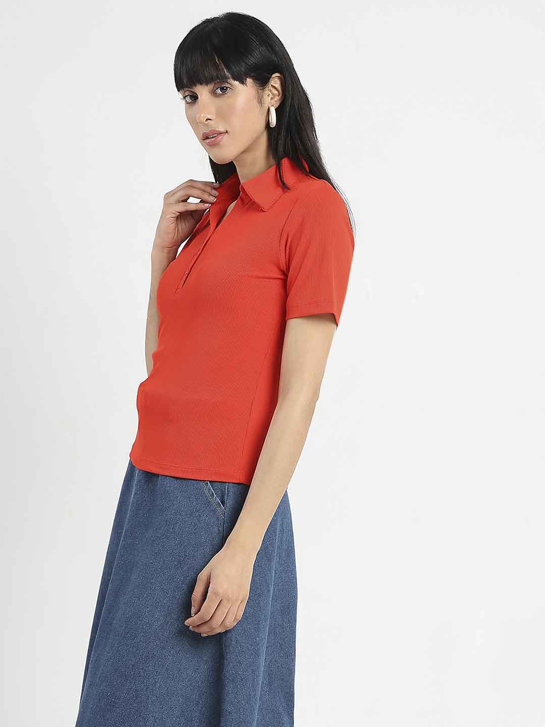 Madame Solid Red Polo Pique T-Shirt - Image 2