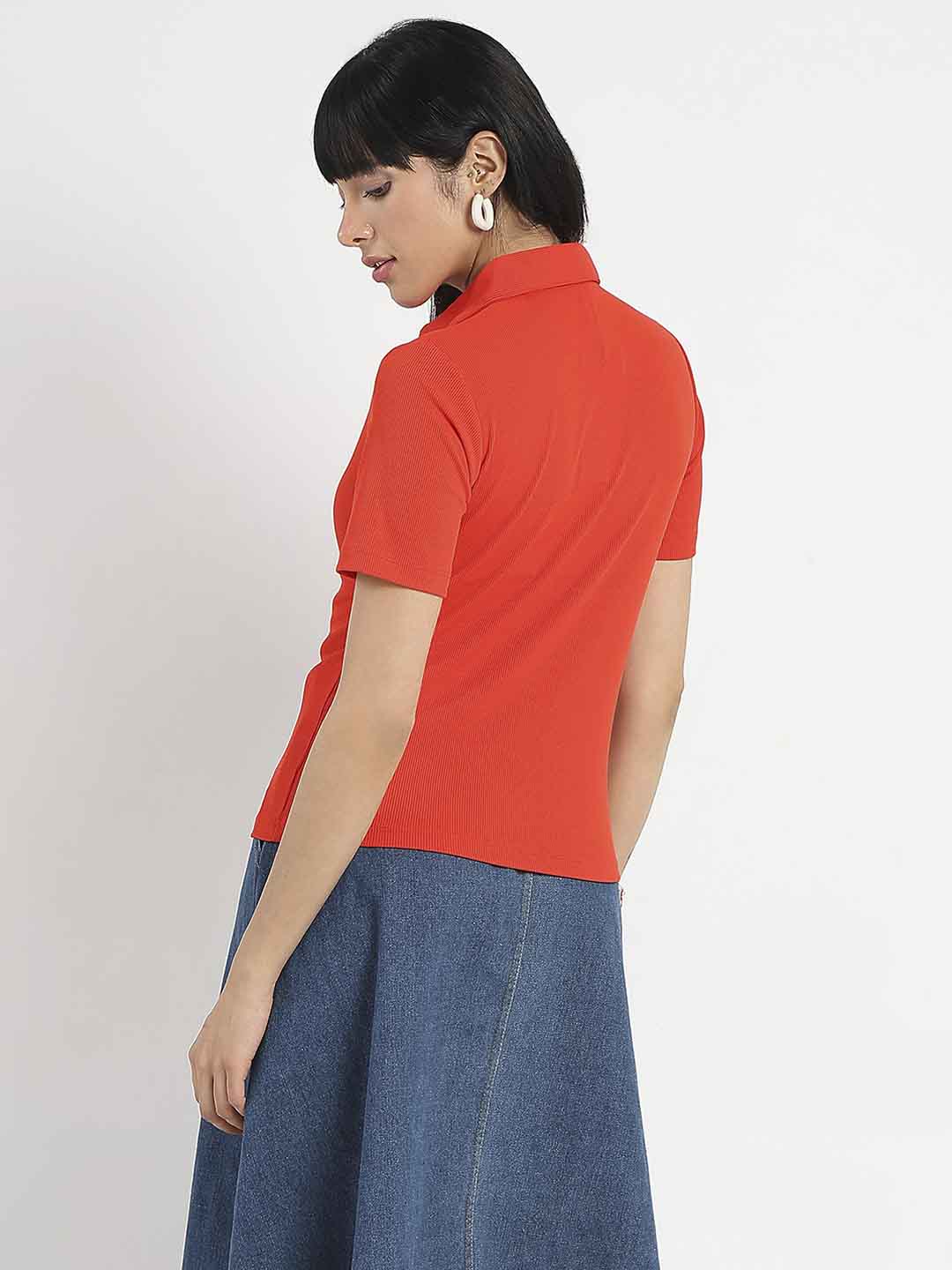 Madame Solid Red Polo Pique T-Shirt - Image 4