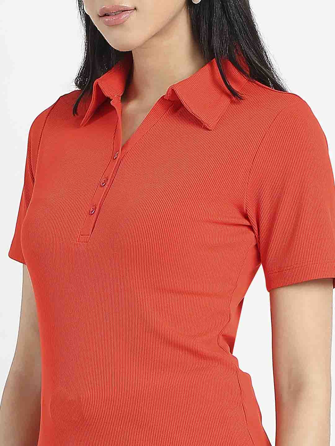Madame Solid Red Polo Pique T-Shirt - Image 7