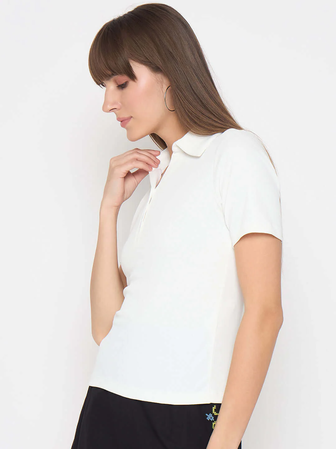 Madame Pique Solid White Polo T-shirt - Image 5