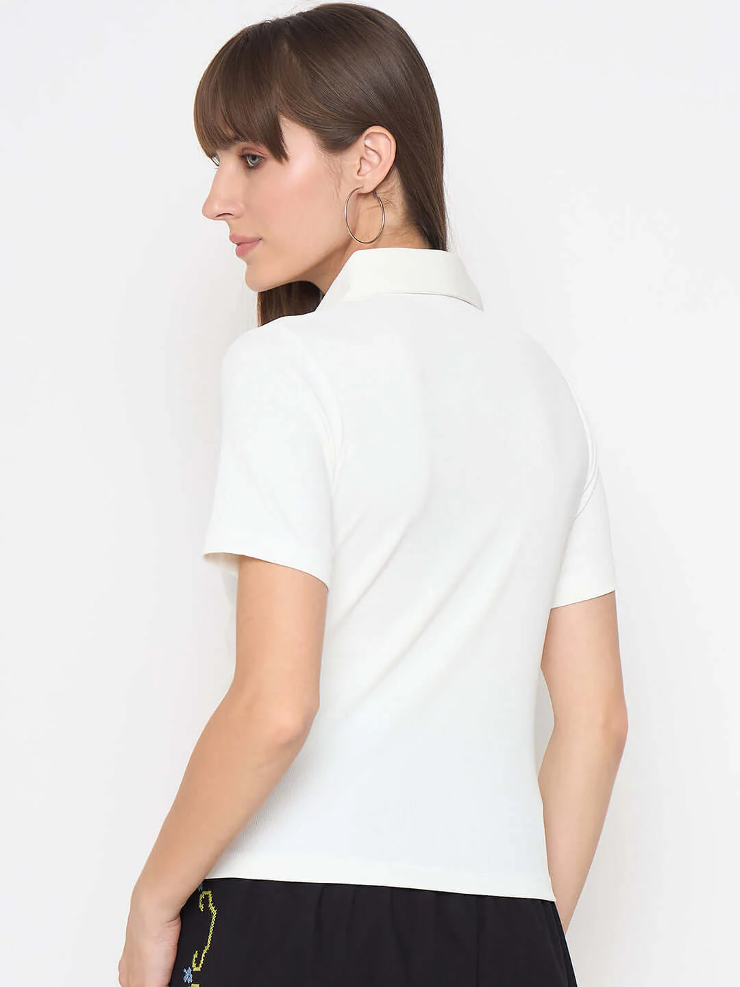 Madame Pique Solid White Polo T-shirt - Image 6