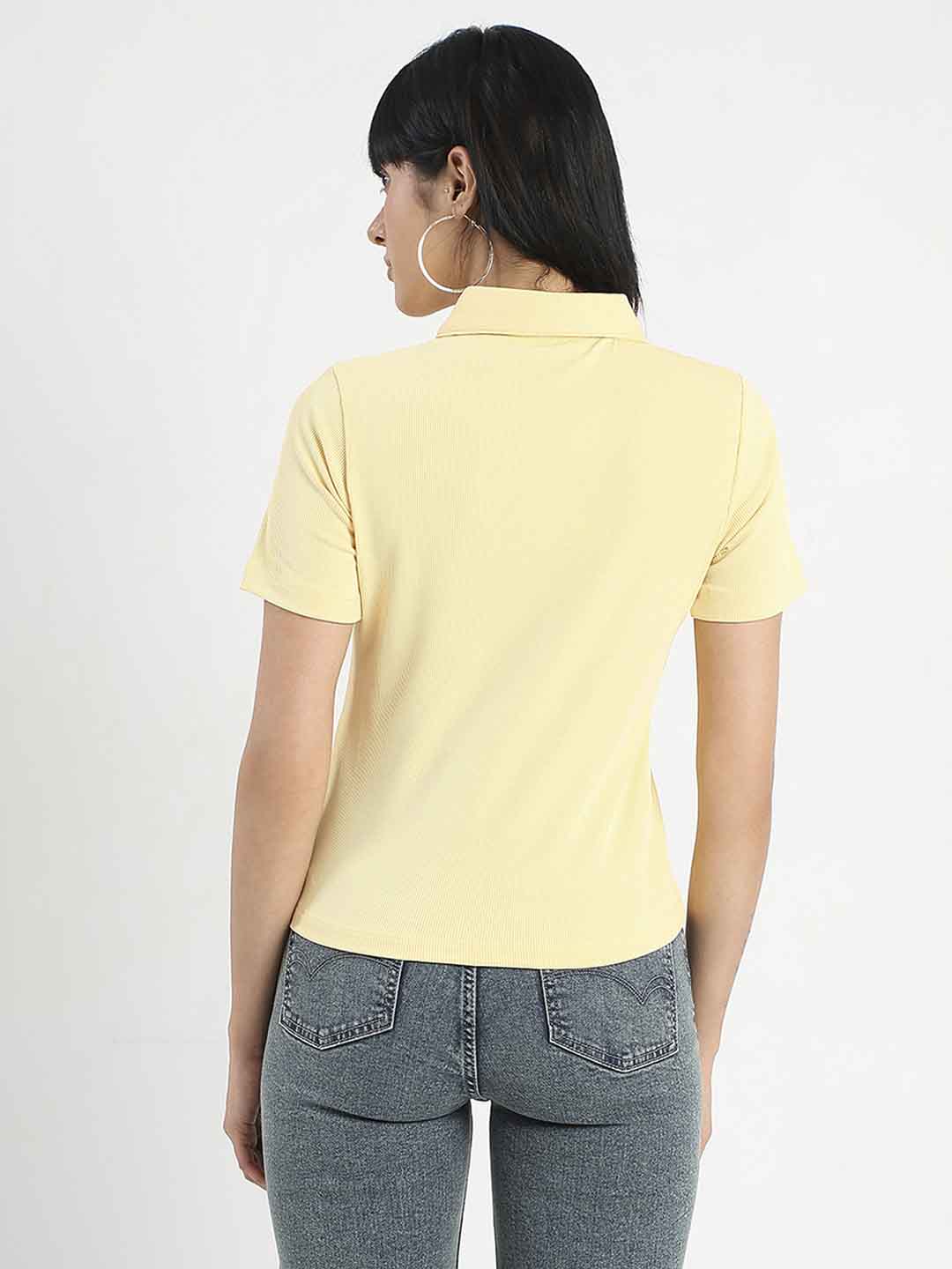 Madame Solid Yellow Polo Pique T-Shirt - Image 4