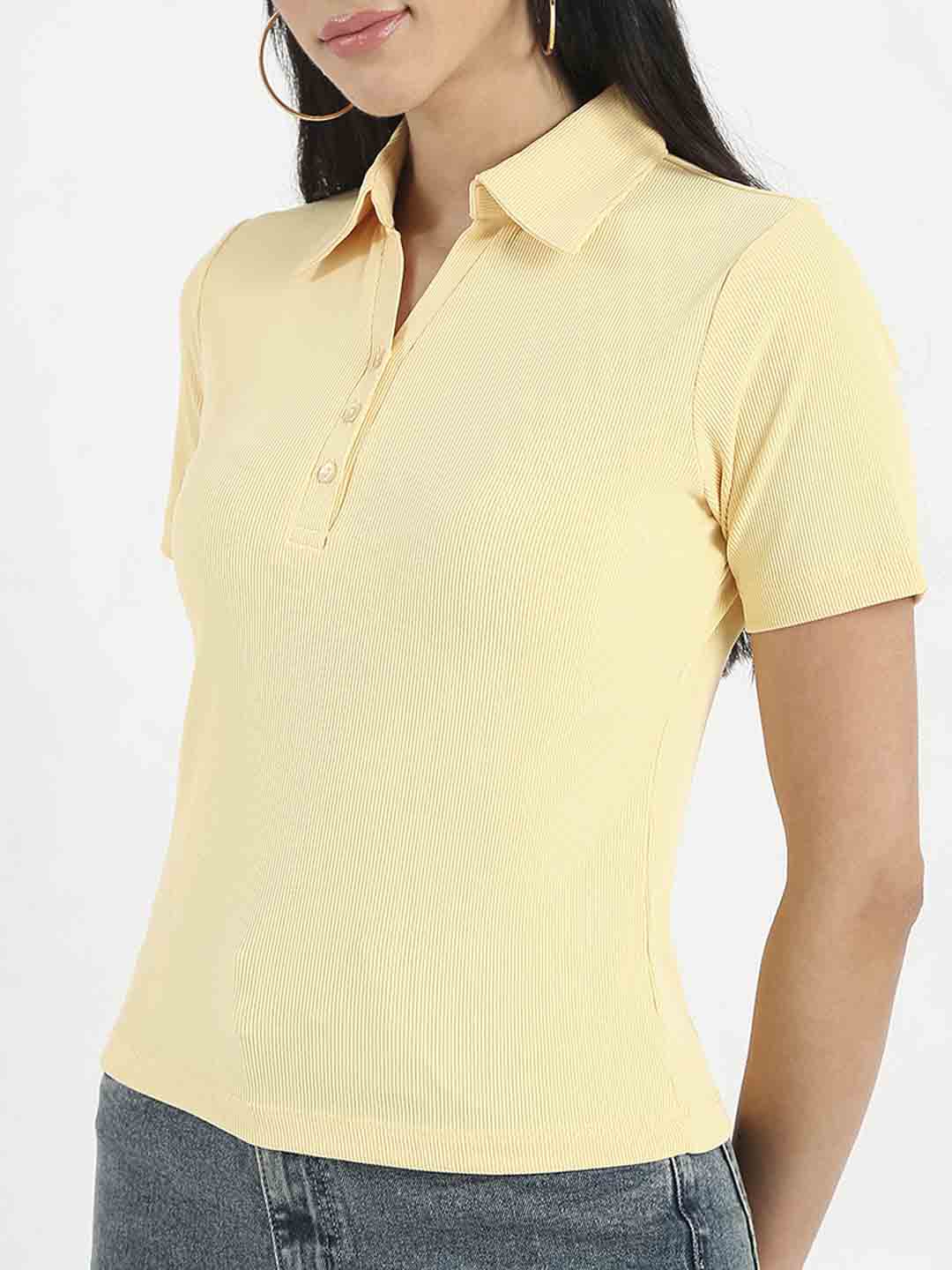 Madame Solid Yellow Polo Pique T-Shirt - Image 7