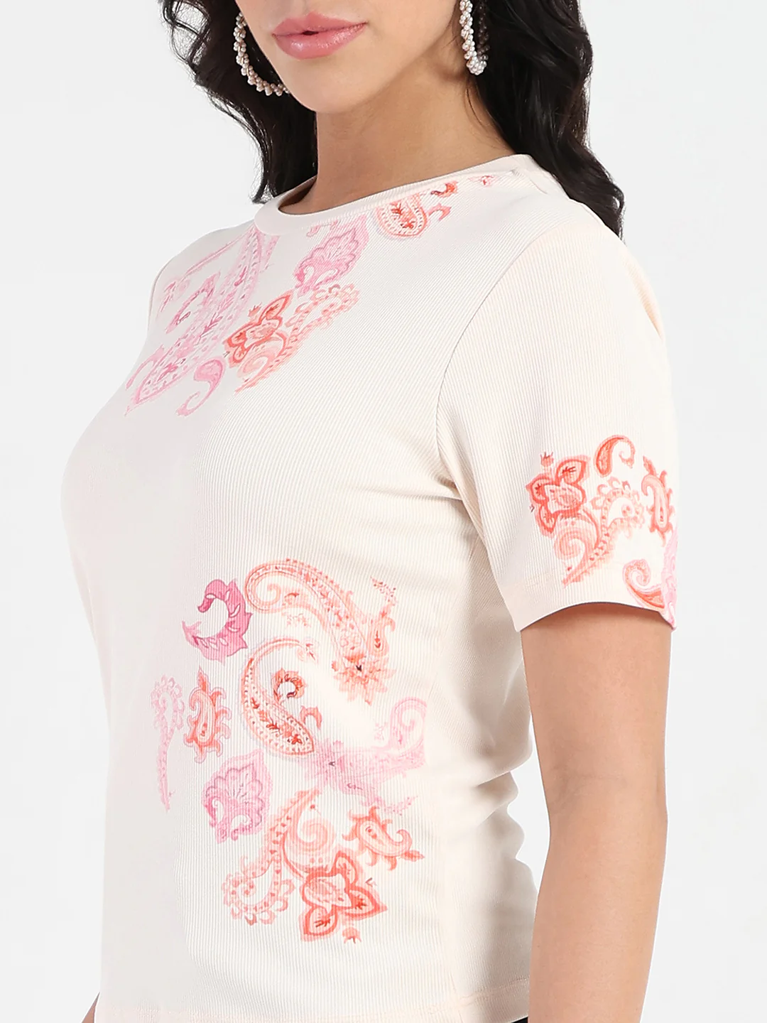 Madame Placement Sublimation Print Peach Smooth Rib T-Shirt - Image 6