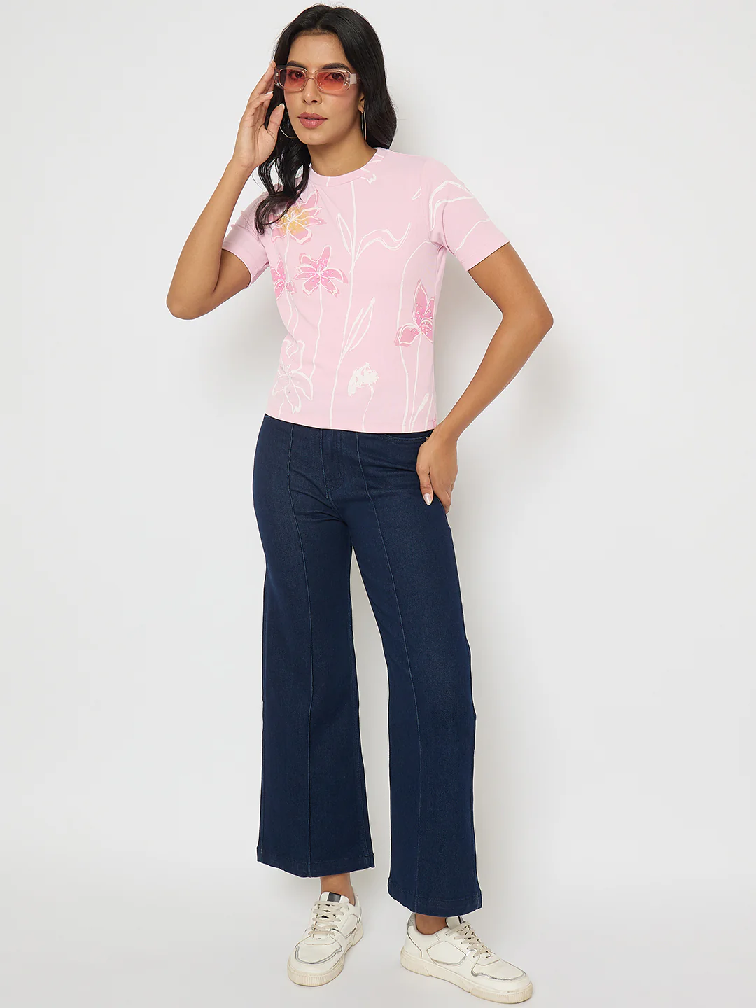Madame Floral Print Sequin Detailed Pink T-Shirt - Image 2