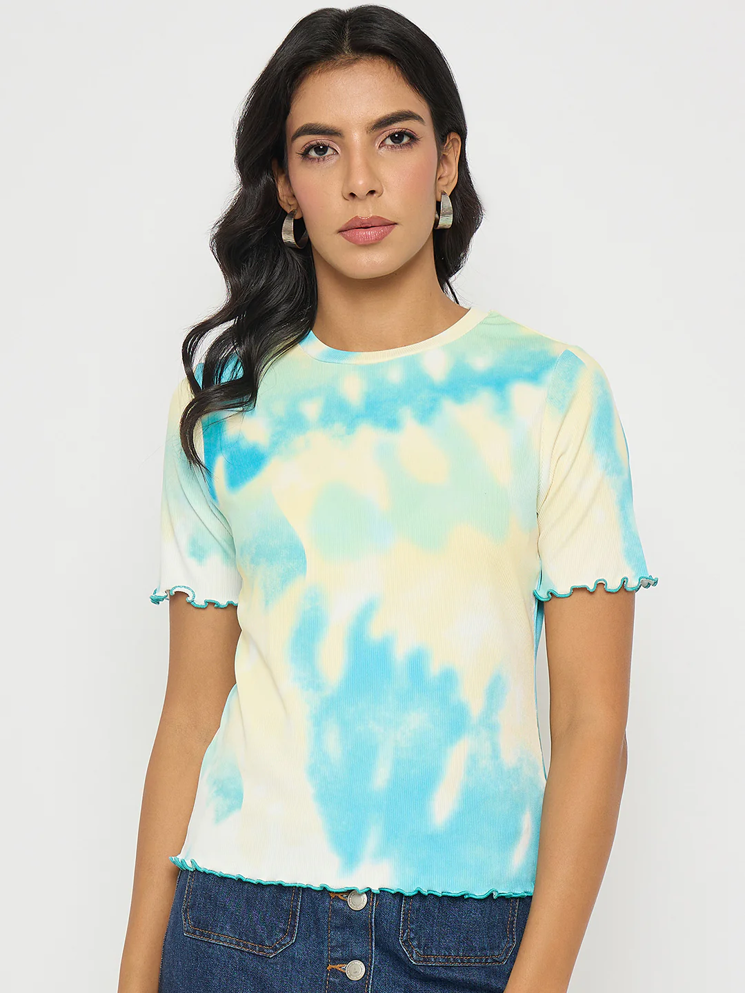 Madame Tie-Dye Lettuce Hem Aqua Blue T-Shirt - Image 3