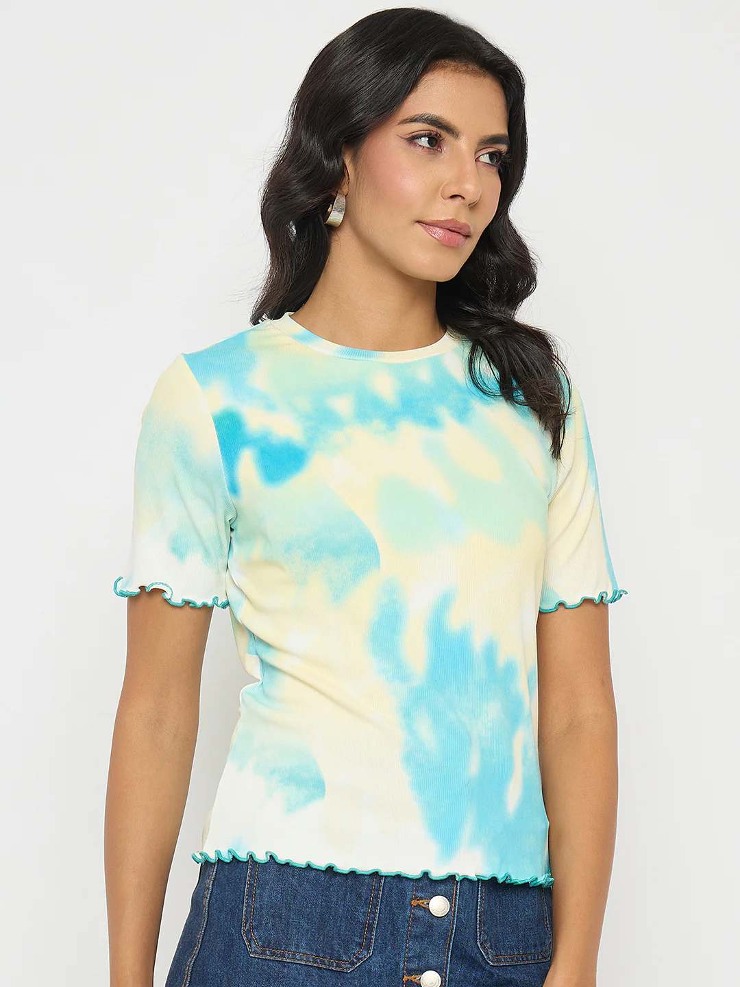 Madame Tie-Dye Lettuce Hem Aqua Blue T-Shirt - Image 4