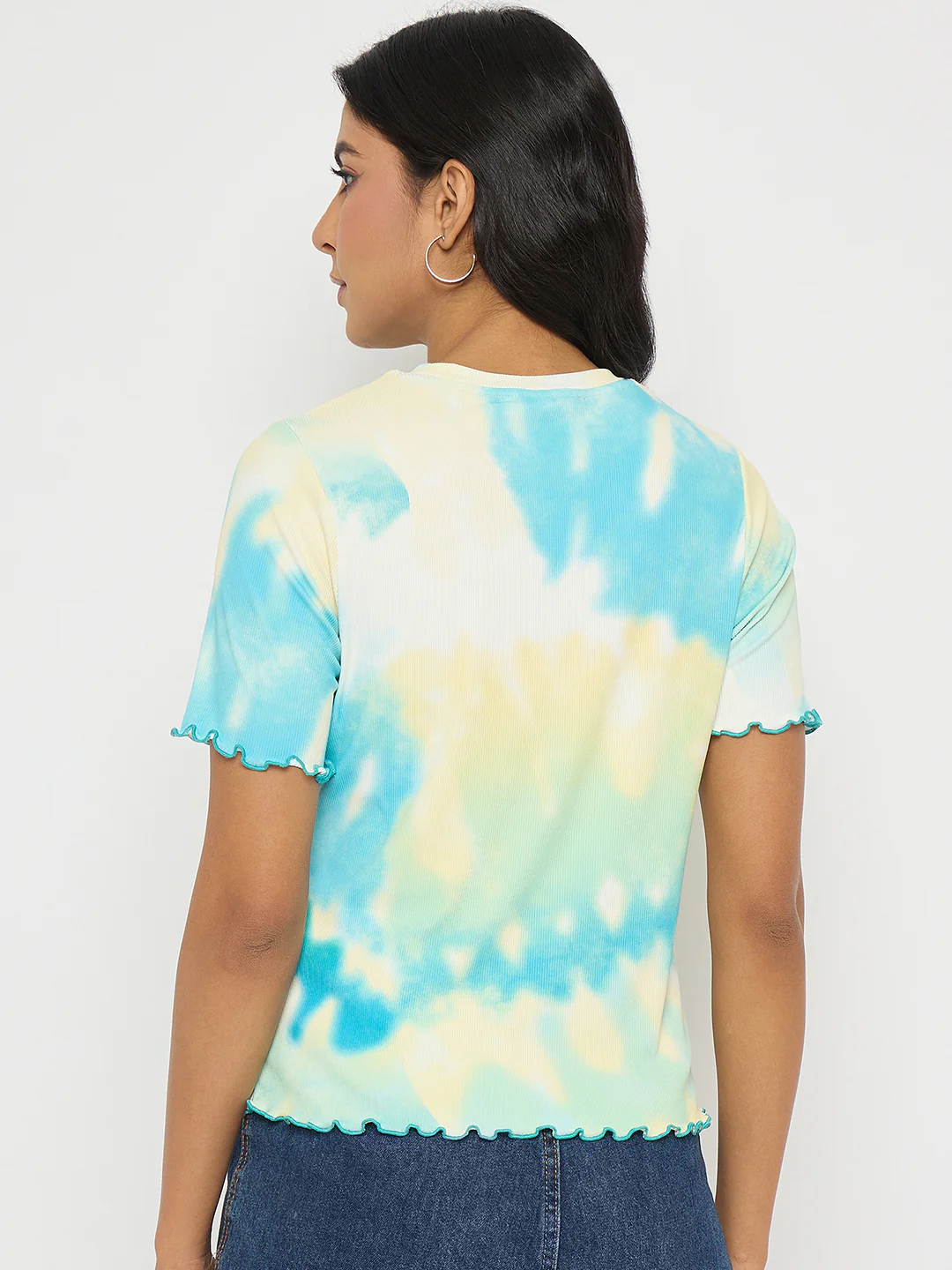 Madame Tie-Dye Lettuce Hem Aqua Blue T-Shirt - Image 6