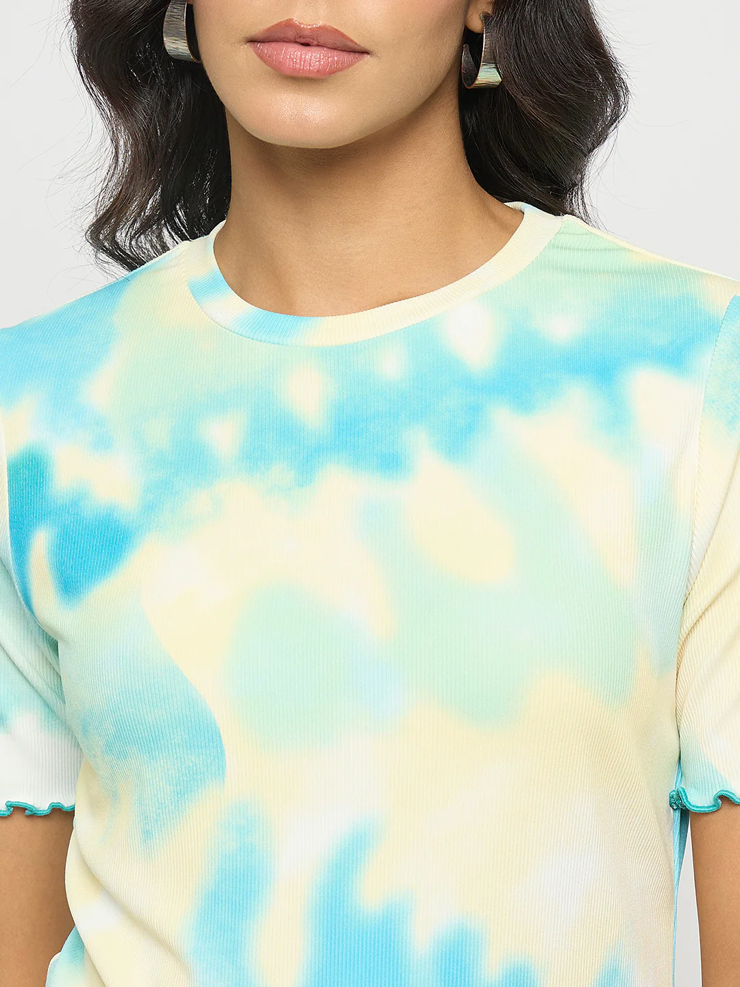 Madame Tie-Dye Lettuce Hem Aqua Blue T-Shirt - Image 7