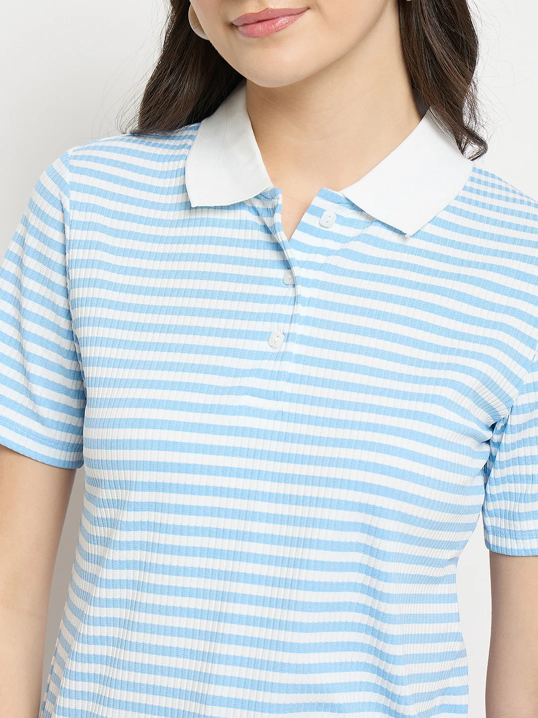 Madame Blue Striped Polo T-Shirt - Image 8