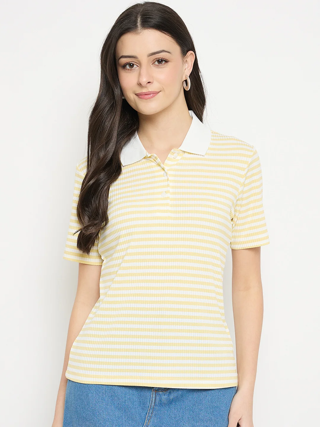 Madame Yellow Striped Polo T-Shirt - Image 2