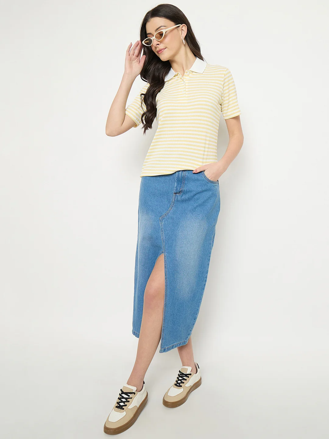 Madame Yellow Striped Polo T-Shirt - Image 3