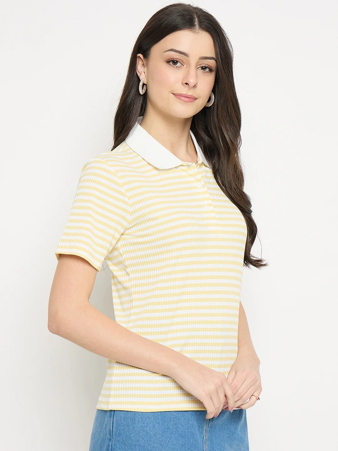 Madame Yellow Striped Polo T-Shirt - Image 4