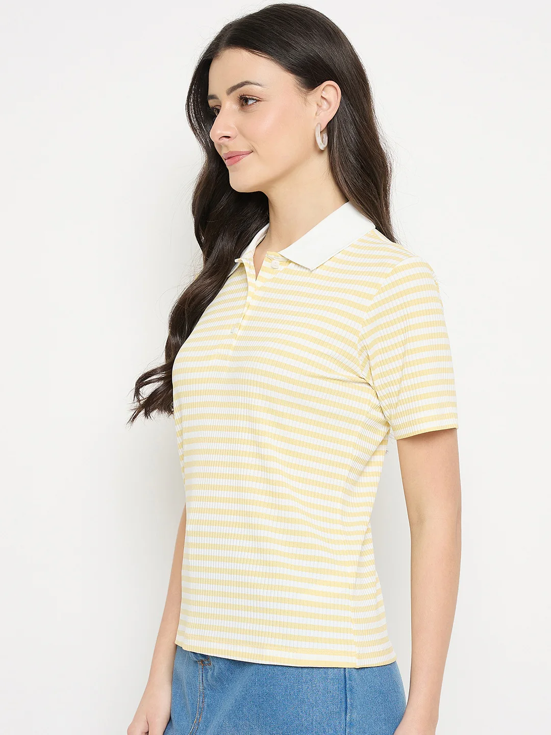 Madame Yellow Striped Polo T-Shirt - Image 5