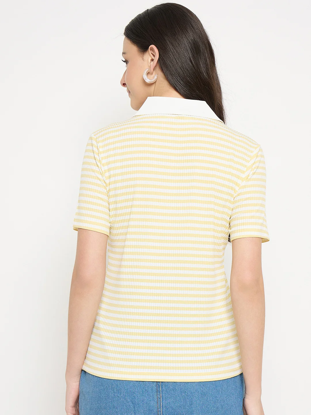 Madame Yellow Striped Polo T-Shirt - Image 6
