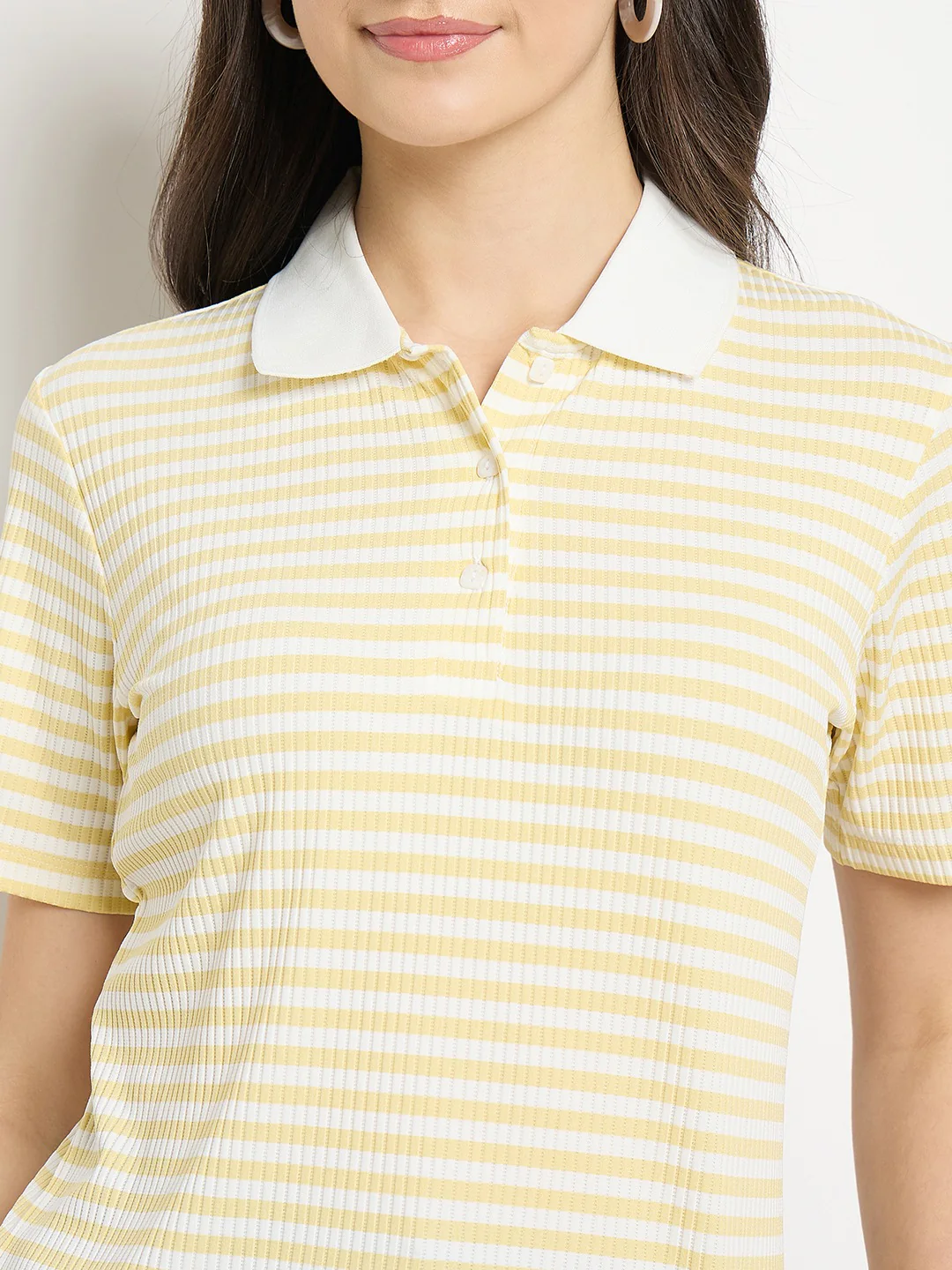 Madame Yellow Striped Polo T-Shirt - Image 7