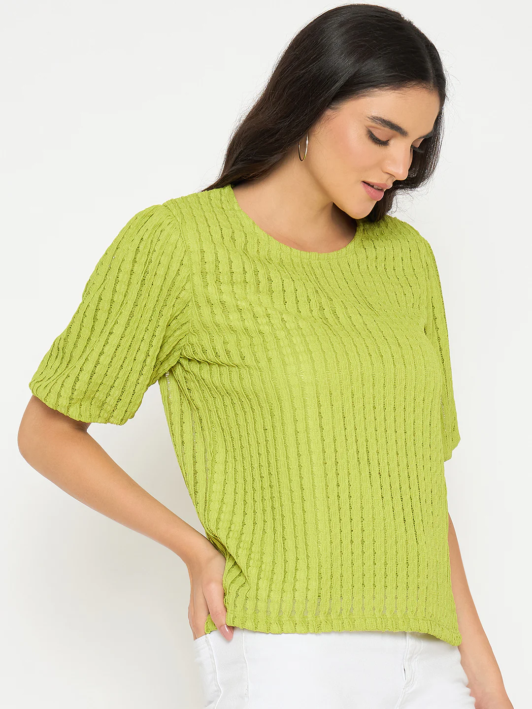Madame Textured Solid Apple Green Top - Image 4