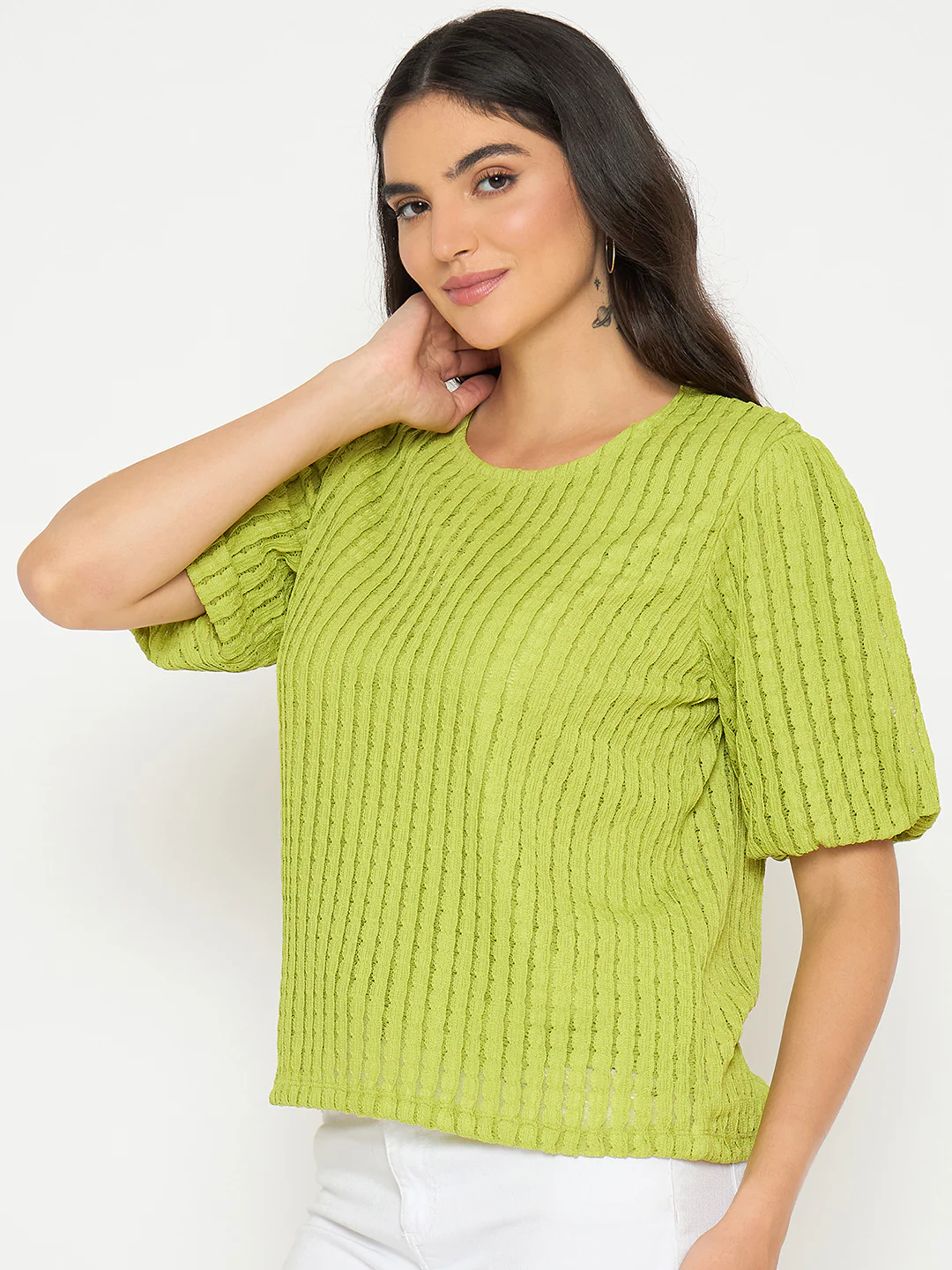 Madame Textured Solid Apple Green Top - Image 5