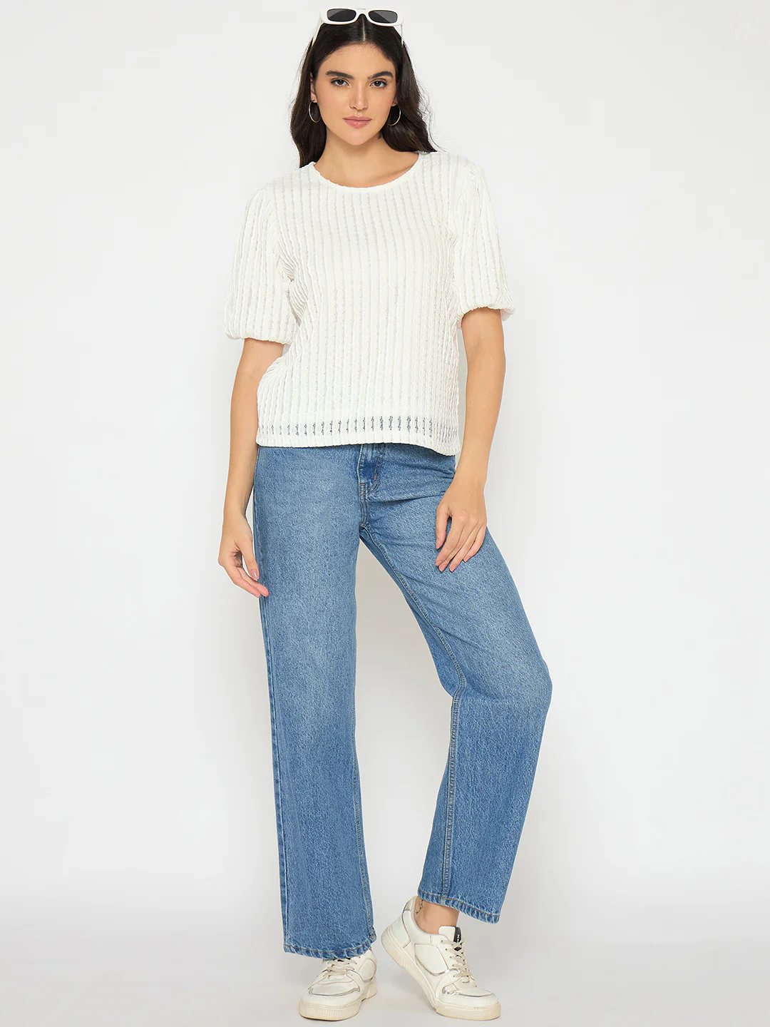 Madame Textured Solid White Top - Image 2