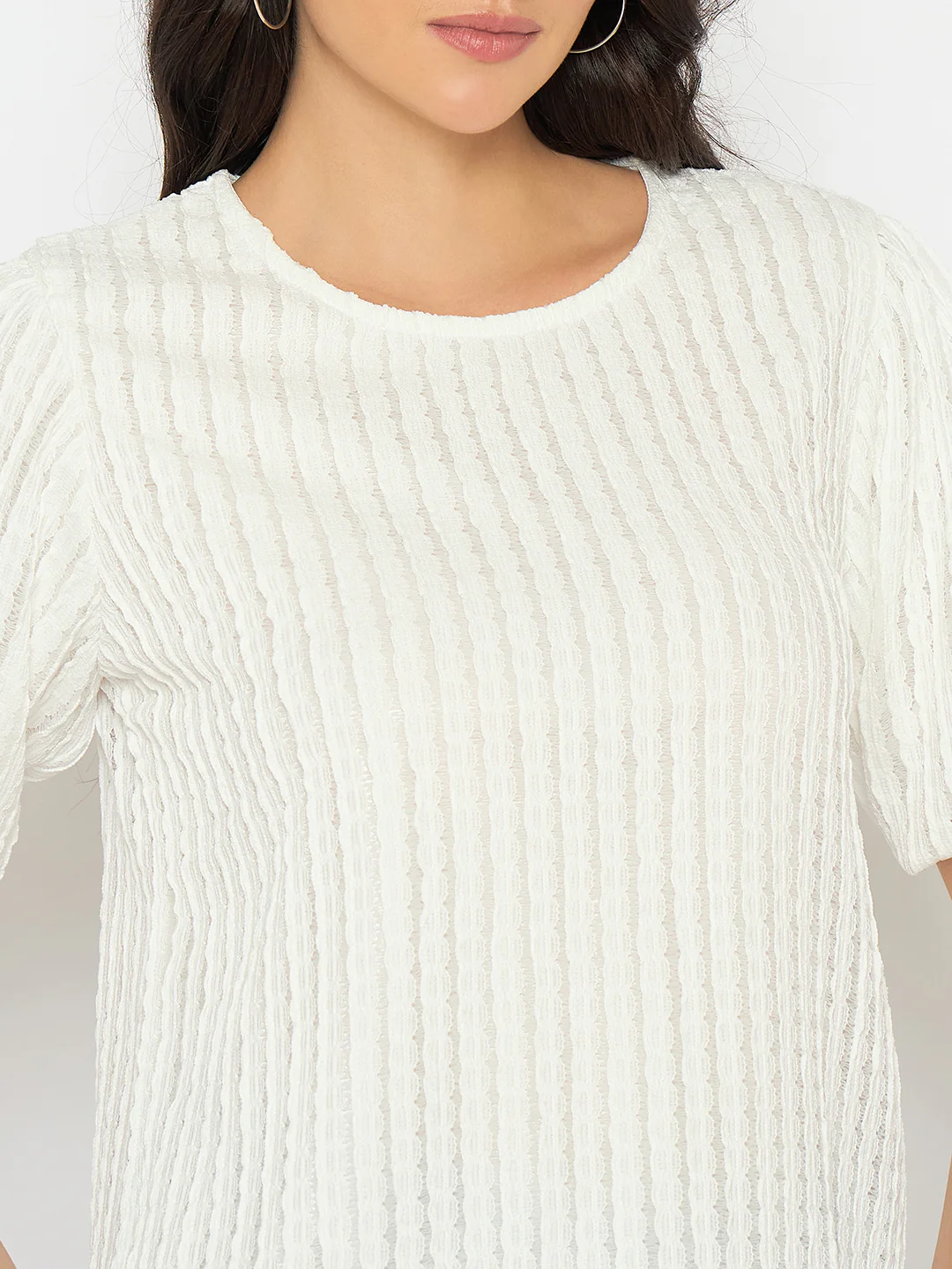 Madame Textured Solid White Top - Image 7