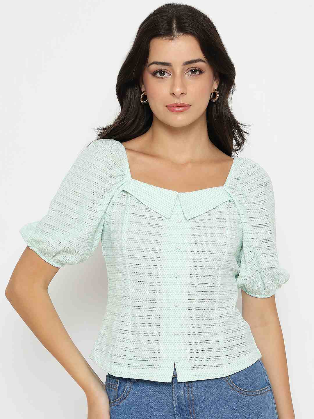 Madame Tie Detail Off Shoulder Turquoise Top - Image 3