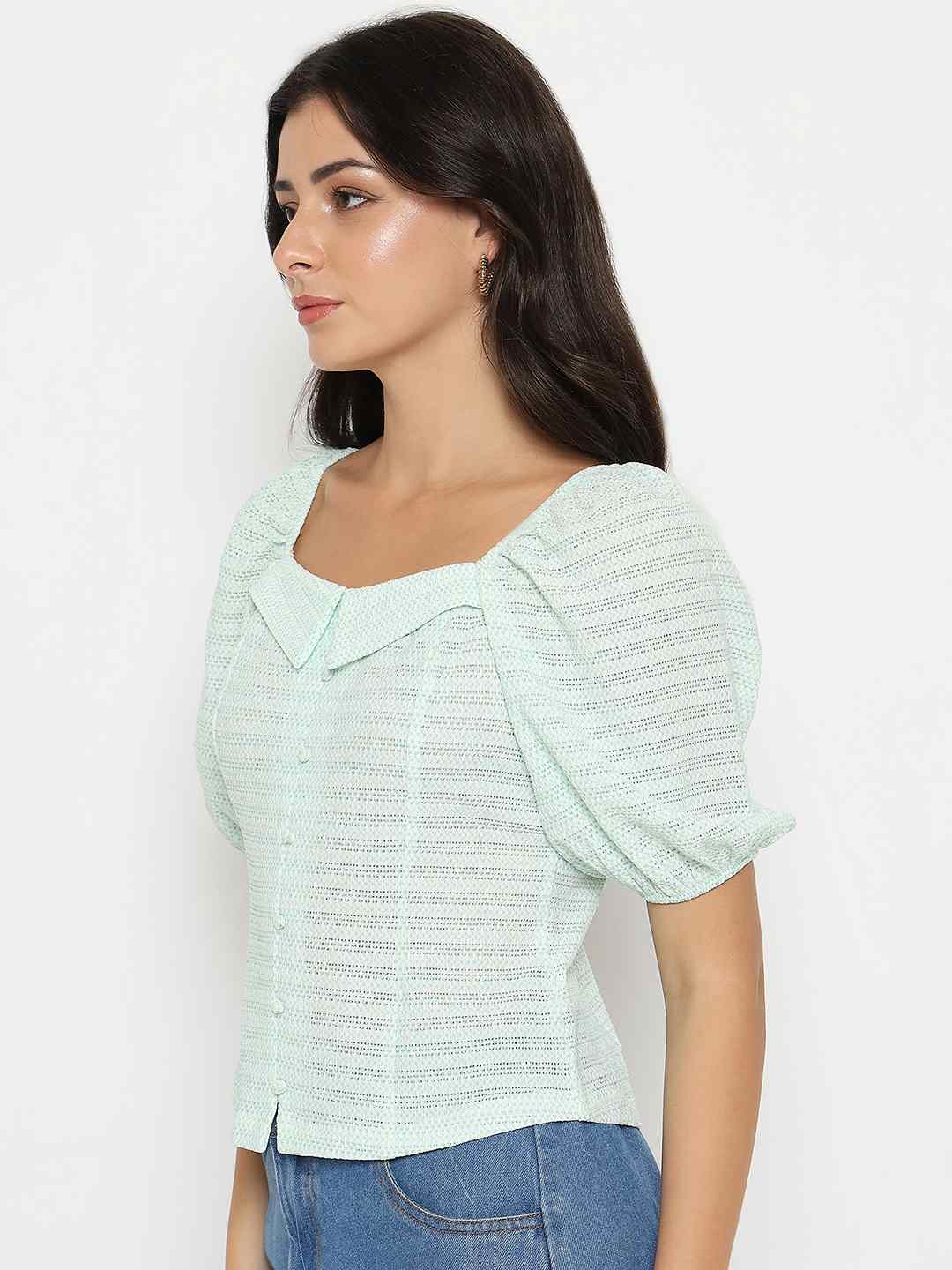 Madame Tie Detail Off Shoulder Turquoise Top - Image 5