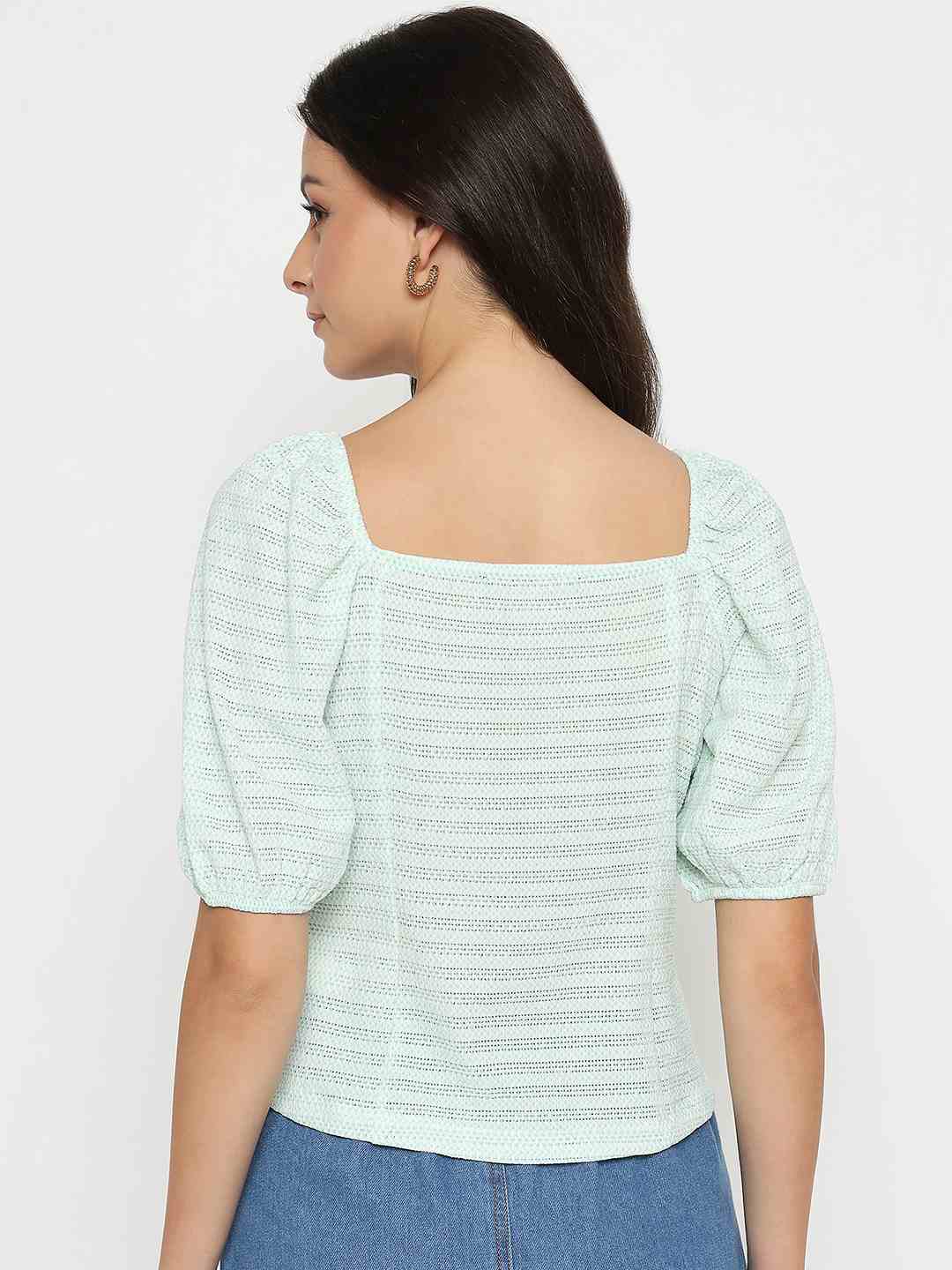Madame Tie Detail Off Shoulder Turquoise Top - Image 6