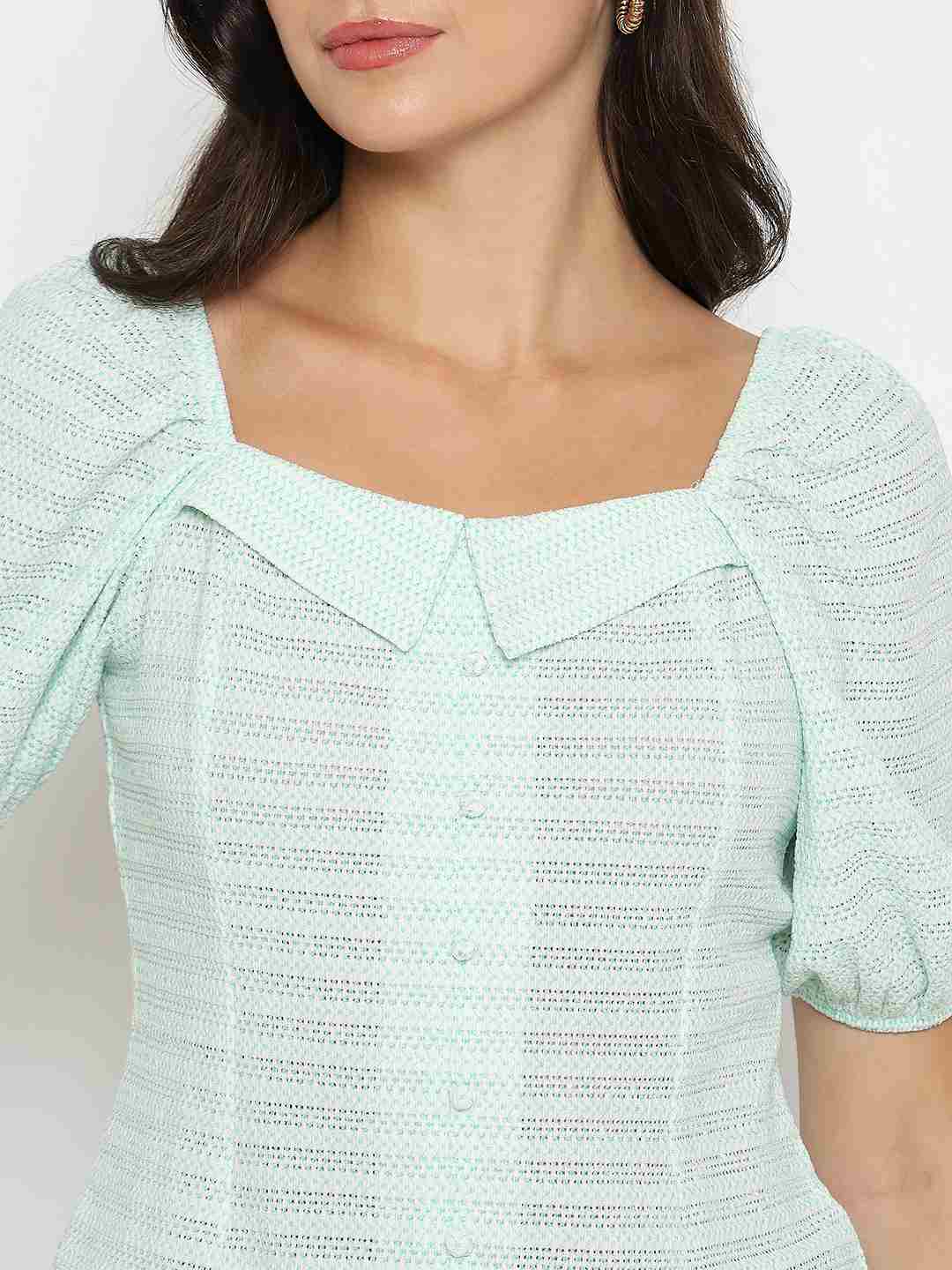 Madame Tie Detail Off Shoulder Turquoise Top - Image 7