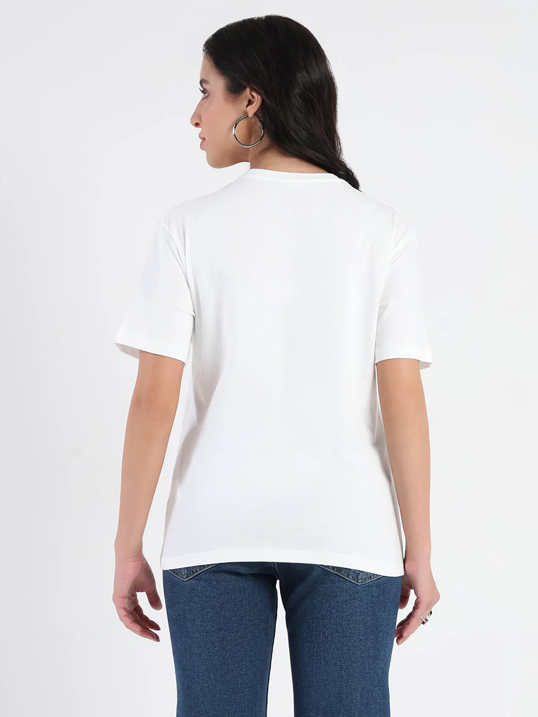 Madame Embroidered Round Neck White Cotton Lycra T-shirt - Image 6